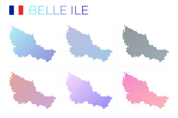 Fototapeta na wymiar Belle Ile dotted map set. Map of Belle Ile in dotted style. Borders of the island filled with beautiful smooth gradient circles. Classy vector illustration.