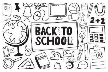 Hand-drawn set of school icons decoration background pattern vector illustration.