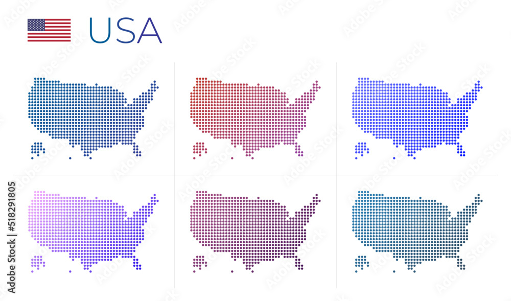 Poster usa dotted map set. map of usa in dotted style. borders of the country filled with beautiful smooth 