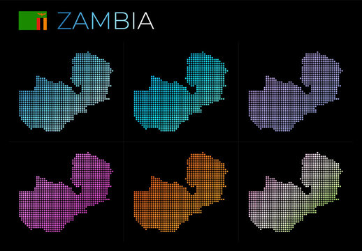 Zambia dotted map set. Map of Zambia in dotted style. Borders of the country filled with beautiful smooth gradient circles. Cool vector illustration.