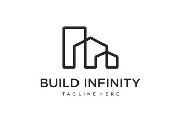 Building Logo Vector Design Template. infinity building with line art logo design