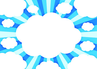 かわいいもくもくフレームと集中線背景素材　水色