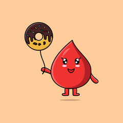 Cute cartoon blood drop floating with donuts balloon cartoon vector illustration 