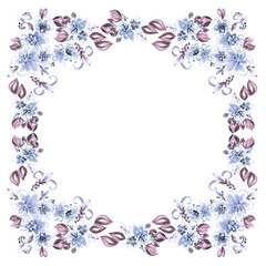 Frame with flowers on white background.