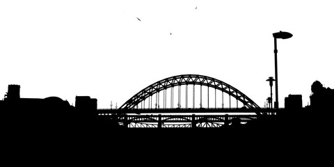 Abstract image of the Tyne Bridge. Black and white outline based on a photograph. Symbols of Newcastle.