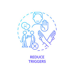 Reduce triggers blue gradient concept icon. Avoid negative situation. Emotional regulation strategy abstract idea thin line illustration. Isolated outline drawing. Myriad Pro-Bold font used