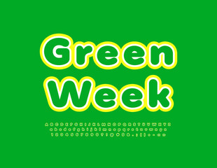 Vector trendy poster Green Week. Creative Bight Font. Artistic Alphabet Letters and Numbers set
