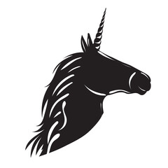 silhouette unicorn portrait on white background isolated, vector