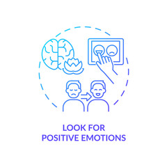 Look for positive emotions blue gradient concept icon. Self control. Strategy for emotional regulation abstract idea thin line illustration. Isolated outline drawing. Myriad Pro-Bold font used