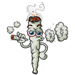 Marijuana joint vector cartoon character illustration smoking a reefer joint and blowing smoke rings
- 518296679