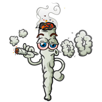 Marijuana joint vector cartoon character illustration smoking a reefer joint and blowing smoke rings
