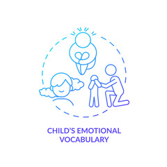 Child emotional vocabulary blue gradient concept icon. Foster emotional regulation in children abstract idea thin line illustration. Isolated outline drawing. Myriad Pro-Bold font used