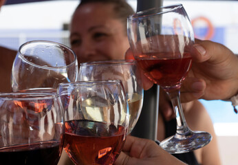 Happy woman toasting with friends