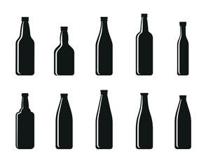 Set black icons. Black vector  Beer bottles. 