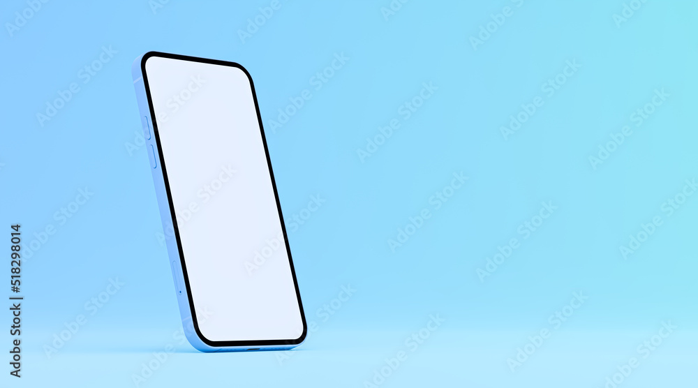 Poster smartphone with blank screen, minimalist on blue background - application or website layout template