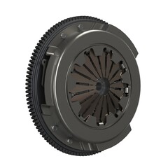 Car clutch used for automotive maintenance 3D rendering isolated on white background. Spare part for automotive industry.