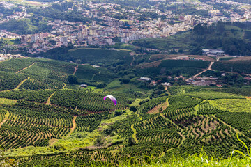 Paragliding flying over the region, at the viewpoint of Serra Alto da Serra, located in the city of...