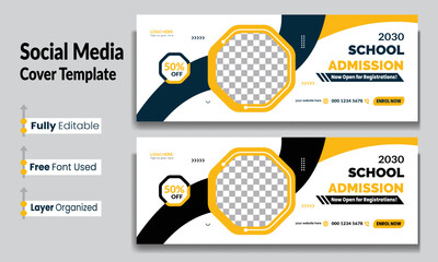 School admission social media cover or web banner template, School Admission social media post Banner Design, School Admission Banner template design