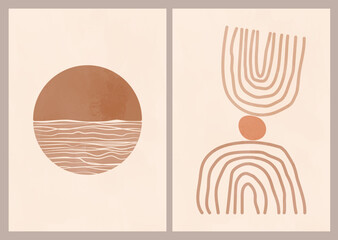 Boho poster with abstract shapes and lines. Contemporary minimalist art. contemporary wall decor. contemporary wall decor. Collection of modern minimalist abstract aesthetic illustrations. 