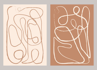 Modern abstract boho poster.  Earth tones organic shapes. Contemporary design for poster, banner,greeting card, flyer, social media post, story. Minimalist mid century style vector Illustration. 