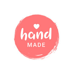 Hand made love logo icon. Circle label handmade stamp round background sticker.