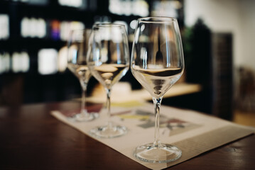 Empty wine glasses at the winery.