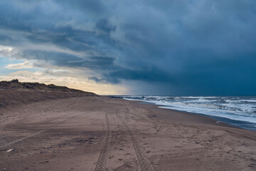 Fototapeta na wymiar Dark skies at the north sea in Denmark. High quality photo