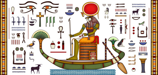 Egyptian hieroglyph and symbolAncient culture sing and symbol. - obrazy, fototapety, plakaty