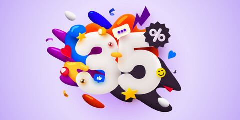 35 percent Off. Discount creative composition. 3d sale symbol with decorative objects. Sale banner and poster.