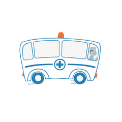 Cartoon ambulance. Vector medical icon isolated on a white background.