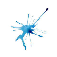 Bright blue watercolor splash on white background.