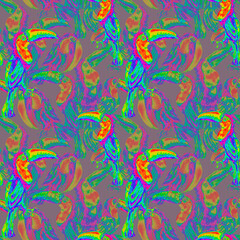 Fototapeta na wymiar Toucan exotic tropical bird watercolor seamless pattern isolated