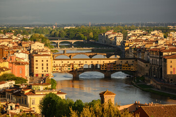 Panoramic view of Florence and Ponte Vecchio.