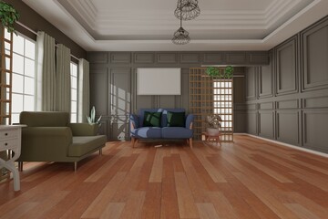 Fototapeta premium living room picture frame interior design 3d rendering 
