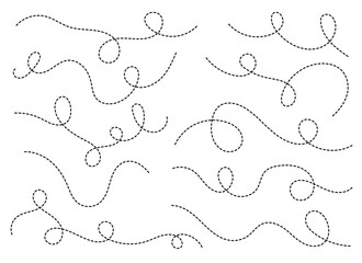 Hand drawn dotted curved line shape.  Curved line icon collection. Vector illustration isolated on white background