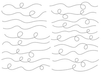 Hand drawn dotted curved line shape.  Curved line icon collection. Vector illustration isolated on white background