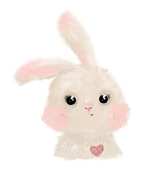 recommend clip art: Cute bunny rabbit hand drawn in watercolor in nursery childish style. Pale pastel smiling cartoon character animal. Easter happy baby print