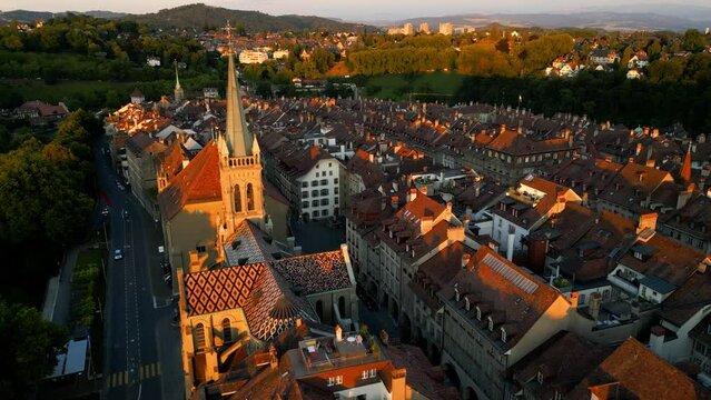 City of Bern in Switzerland from above - the capital city evening view