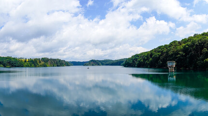 Wahnbachtalsperre near Siegburg. Dam overlooking the lake and the surrounding nature.