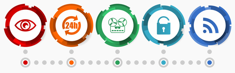 Technology, media concept vector icon set, flat design web buttons, internet infographic template