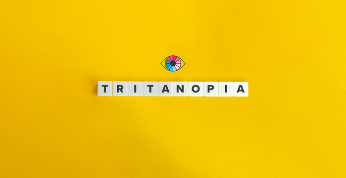 Tritanopia Banner. Blue-yellow Colour Blindness. Letter Tiles on Yellow Background. Minimal Aesthetics.