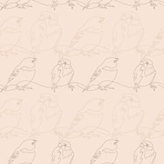 Fototapeta na wymiar Seamless pattern with sparrows in the line art style