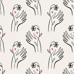 Materiał do szycia Gentle kind seamless pattern. Peace, love, self care concept. Good for natural cosmetics, organic food and more.