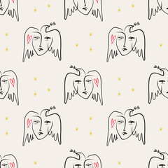 abstract, adorkable, art, artist, background, bauhaus, beautiful, beauty, boho, character, concept, continuous, cubism, cute, design, doodle, drawing, drawn, eyes, face, fashion, female, feminist, gir - obrazy, fototapety, plakaty