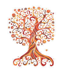 Old big family tree with roots. Isolated on white background. Concept Art for your design. Design interior ideas.