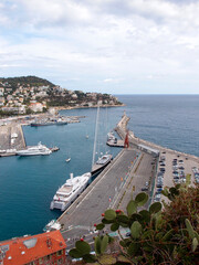 Aerial view of the port of Nice, on the French Riviera (Alpes-Maritime, Provence-Alpes-Côte d’Azur, France), from the fortress.