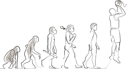 Continuous Line Drawing- Men Evolution to Basketball shooting three point