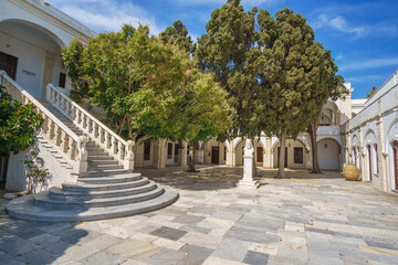 Exterior view of Panagia Megalochari church or Virgin Mary in Tinos island. It is the patron saint of Tinos and considered as the saint protector of Greece