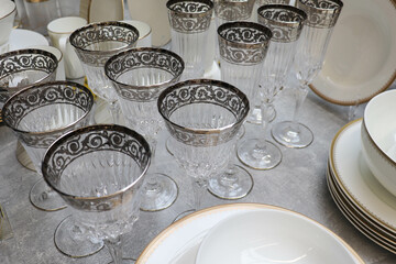 festive table setting. beautiful glasses on the festive table
