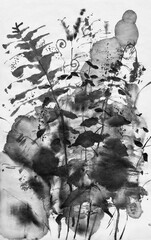 Fern thickets. Oriental traditional painting in style sumi-e, u-sin and gohua. 
